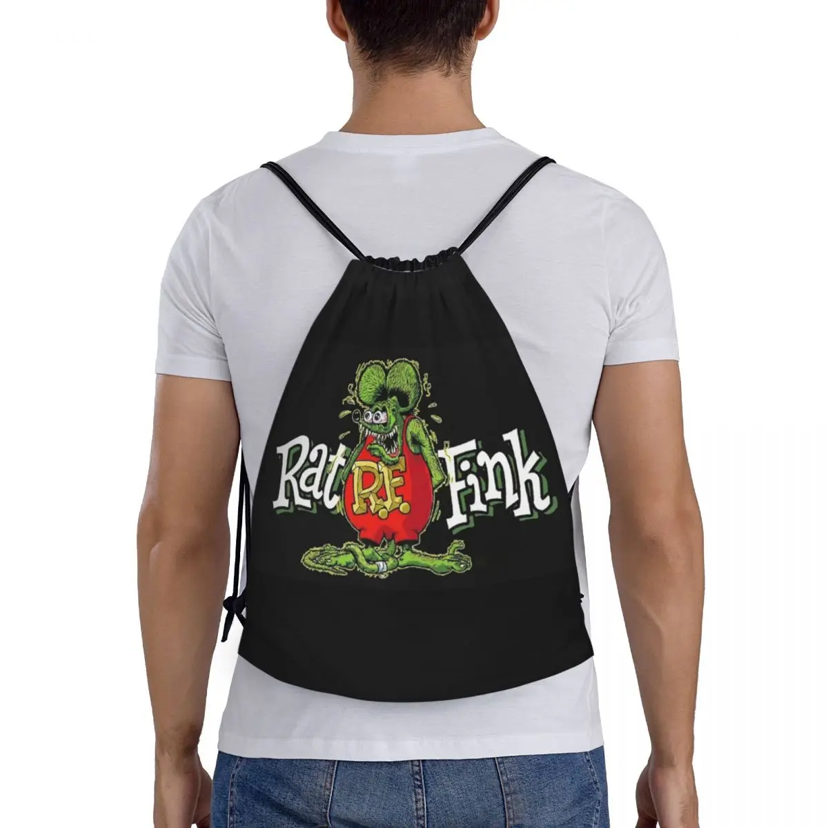 Rat Fink Animation Anime Cartoon Drawstring Backpack Women Men Sport Gym Sackpack Portable Training Bag Sack