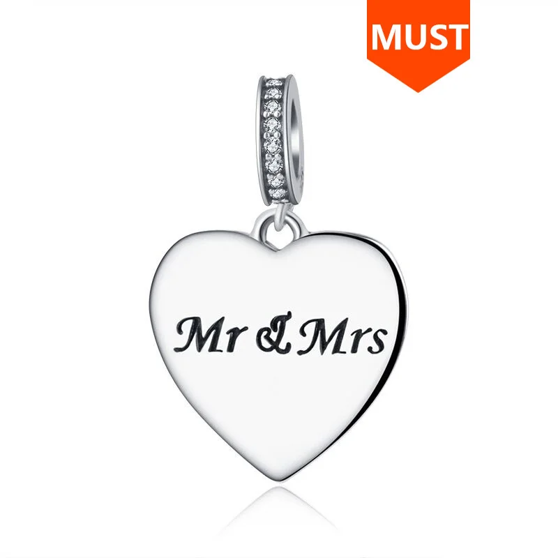 

Sg Love Heart Mr&mrs Pendant Beads Silver 925 Fit Authentic Europe Charms Bracelets Jewelry Making for Lover Gifts