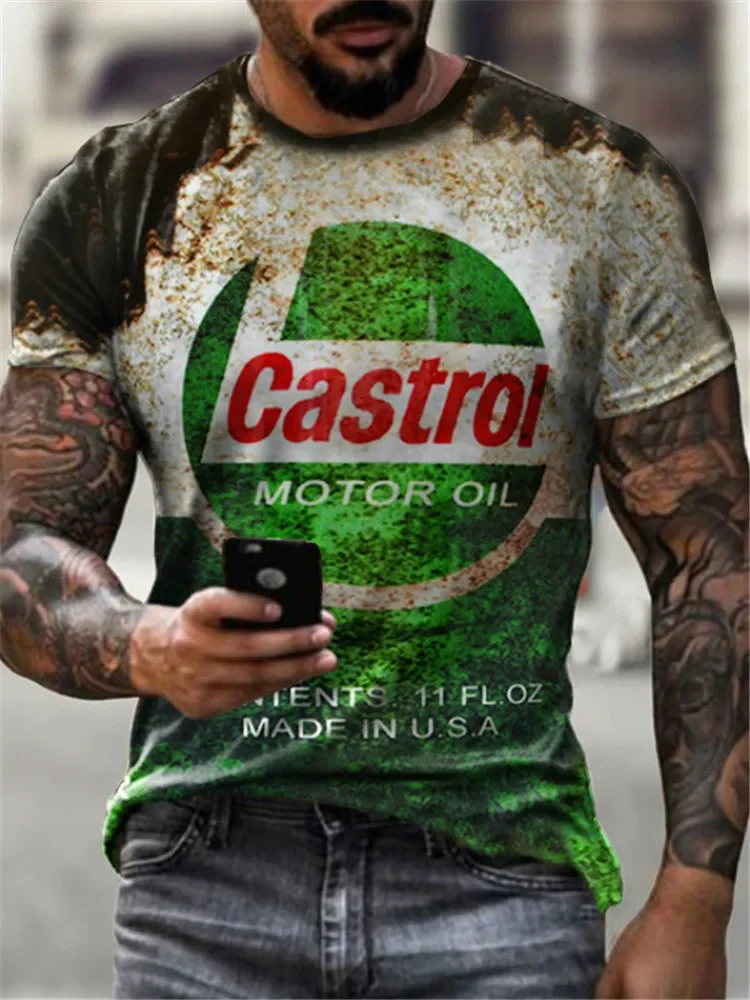 2026 Herren 3D Retro Ölgemälde Bedrucktes Kurzarm-T-Shirt Vintage Motorrad-Muster Lässiges Oversize-Rundhals-Oberteil – Detail 4