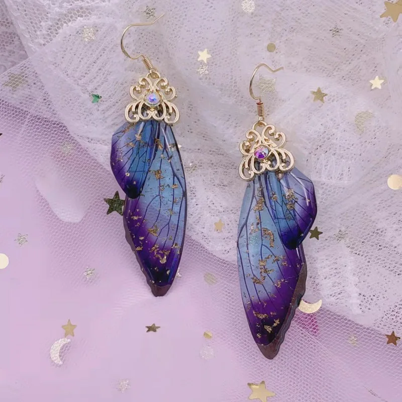 Minar Fantasy Neon Green Blue Gradient Butterfly Pendant Earring for Women Sequin Crystal Resin Simulation Wings Dangle Earrings