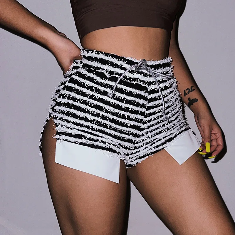 2024 Summer New Fashion Street Women Streak Elastic High Waist Plush Casual Shorts 2000s Spicy Girl Sexy Exceed Short Hot Pants