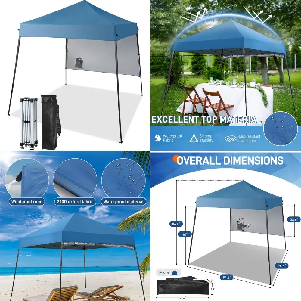 

Waterproof UV-Protected Instant Pop Up Canopy Tent 6x6 for Commercial Use with Slanted Legs and One Side Panel