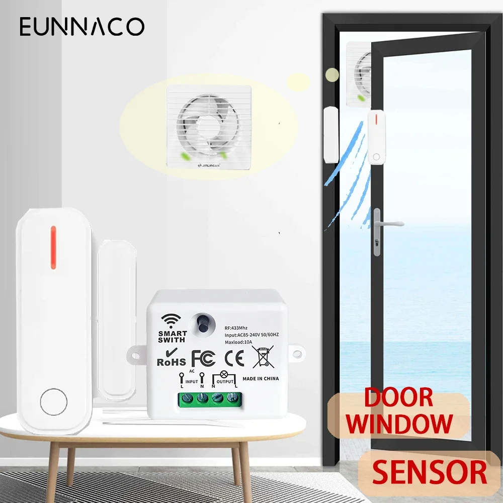 

RF433Mhz door and window sensor wireless light switch detection switch range hood window contact switch radio exhaust control