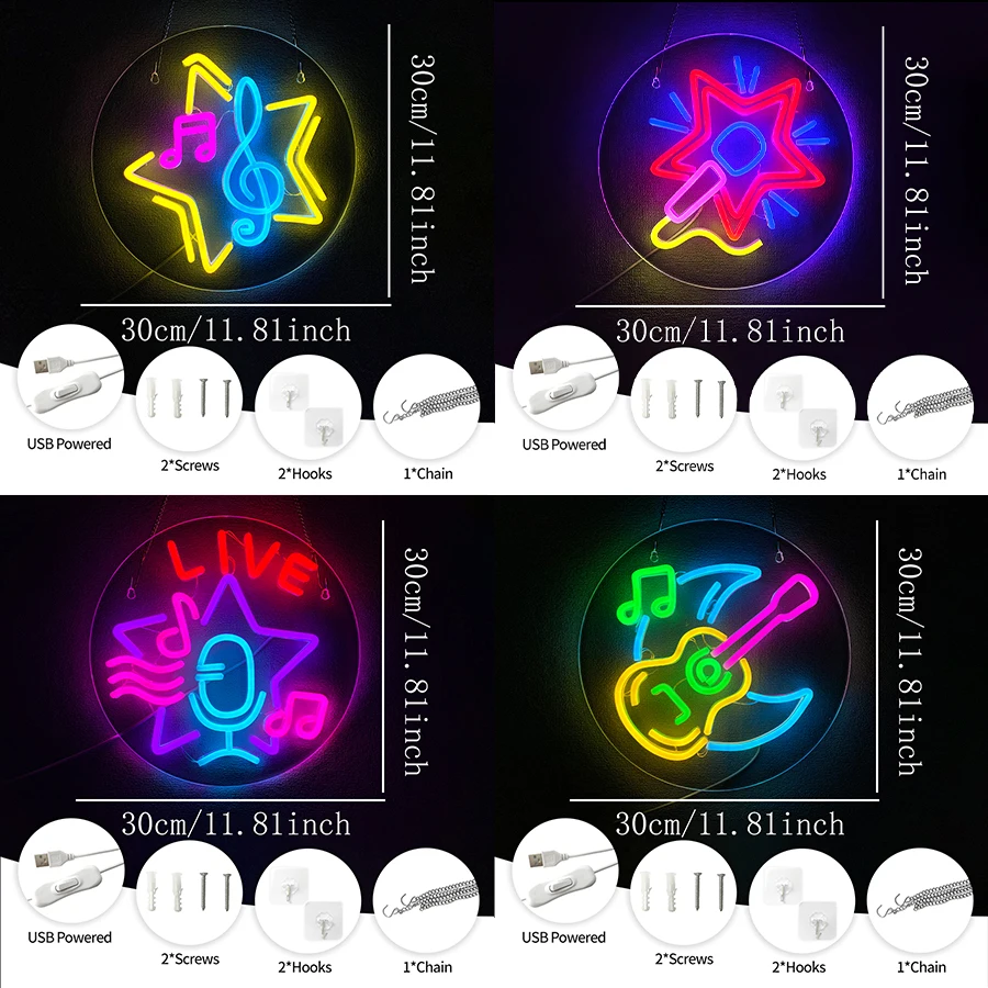 Music Series Neon Sign For Wall Decor,Light Up Sign For Bedroom,Music Studio Decor,Living Room,Concert,Party,Gifts For Friends