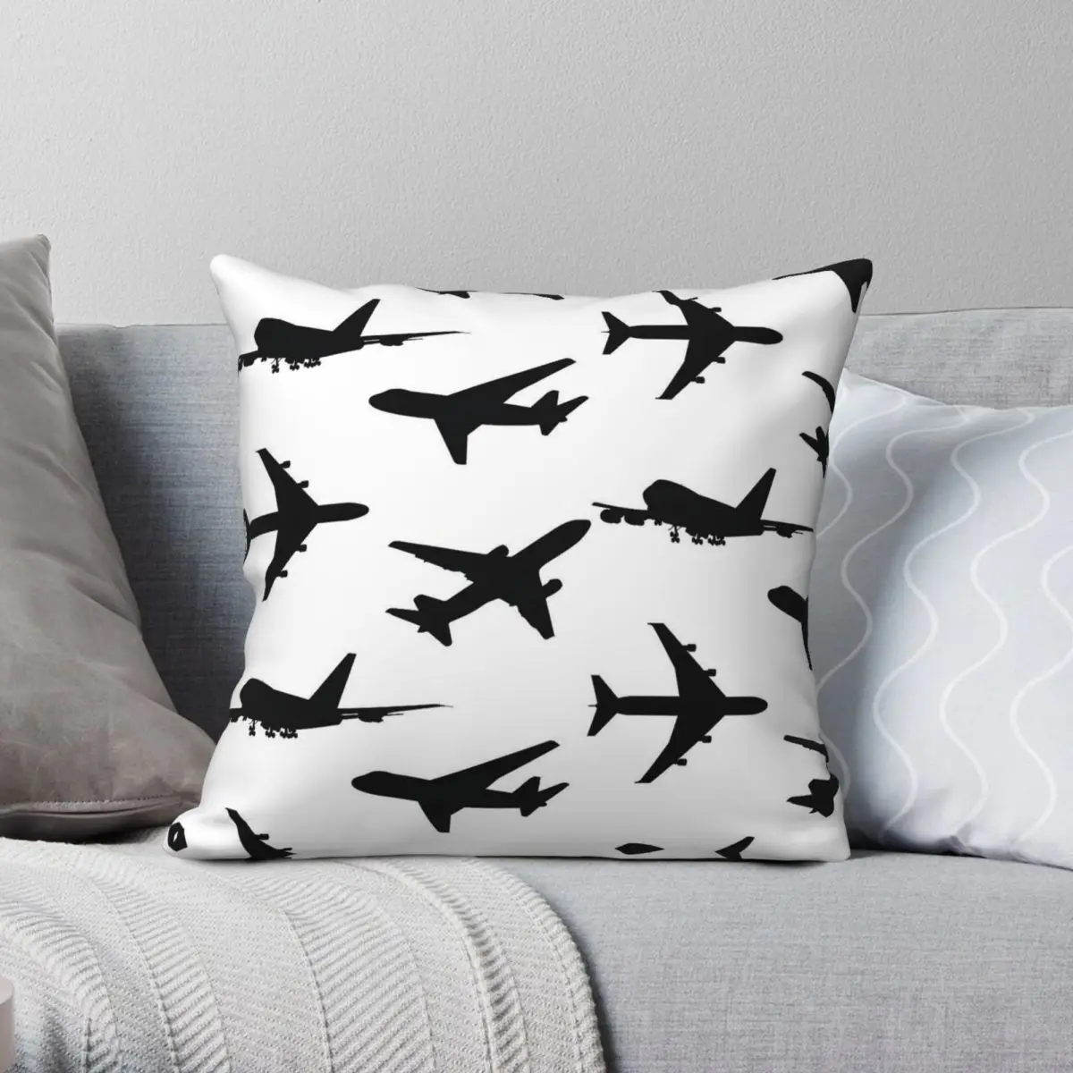 Pack Of Aviation Plane Square Pillowcase Polyester Linen Velvet Printed Zip Decor Pillow Case Room Cushion Cover 18