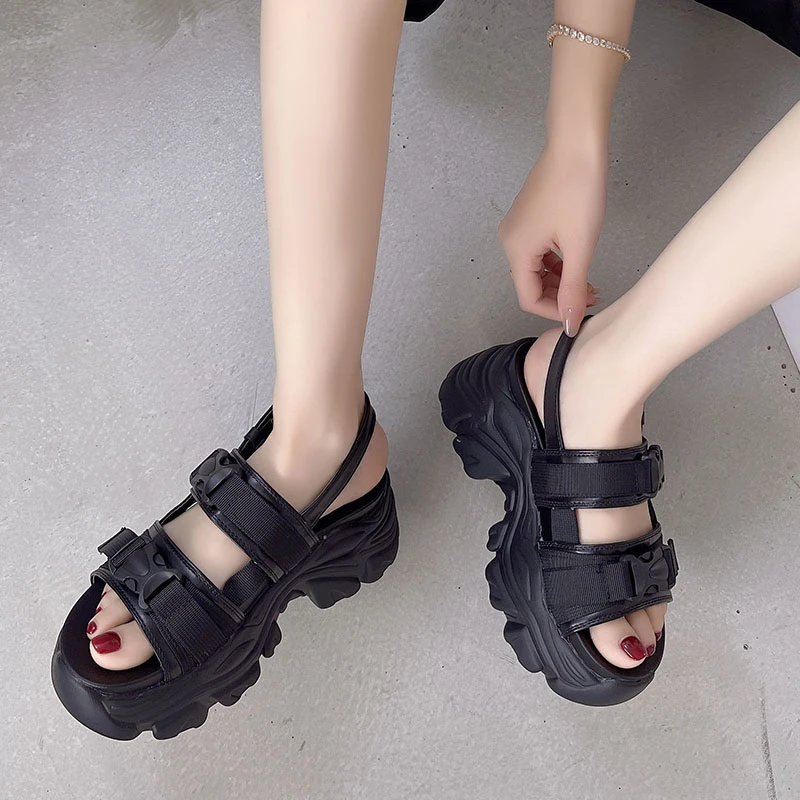 Lazyseal Women Platform Sandals Height Increasing Buckle Summer Beach Shoes Thick Sole Women Sandals Big Size 42 High Heels Shoe