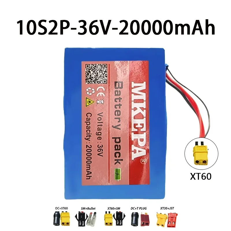 10S2P 36V 20Ah 18650 Lithium Battery Pack 800W 20000mAh 42V Cooter Vehicle Ultra Thin Portable Battery with BMS