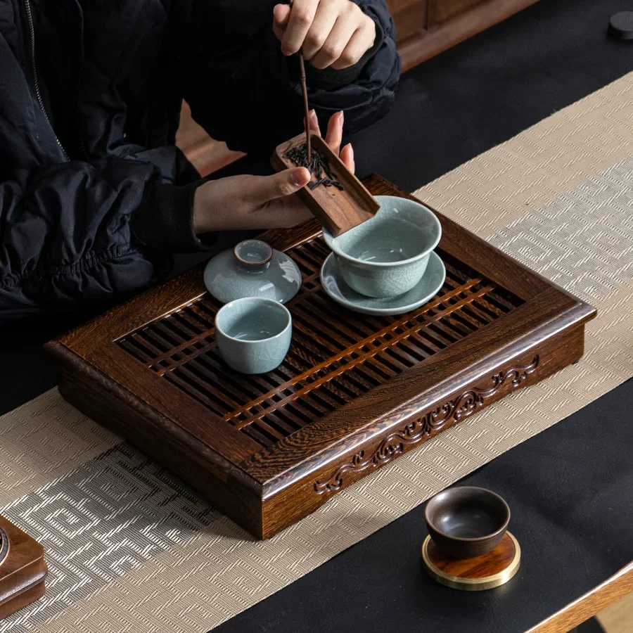 New Chinese living room table wenge water storage tea tray drawer type with tray drainage kung fu  set solid wood
