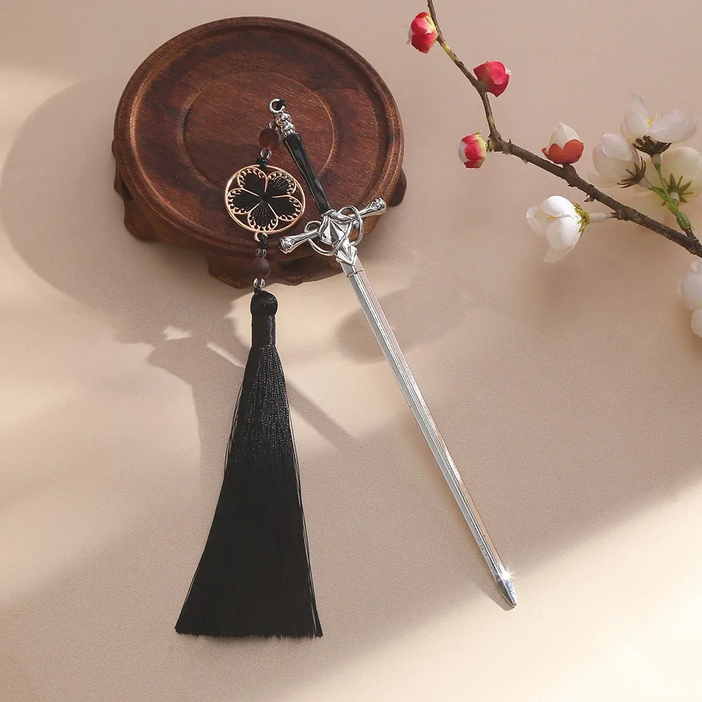 1pc Daily Jewelry Make Fashionable Vintage Sword Tassels Hairpin Headdress Chinese Style Sticks Ponytail Holder Hair Jewelry image 2