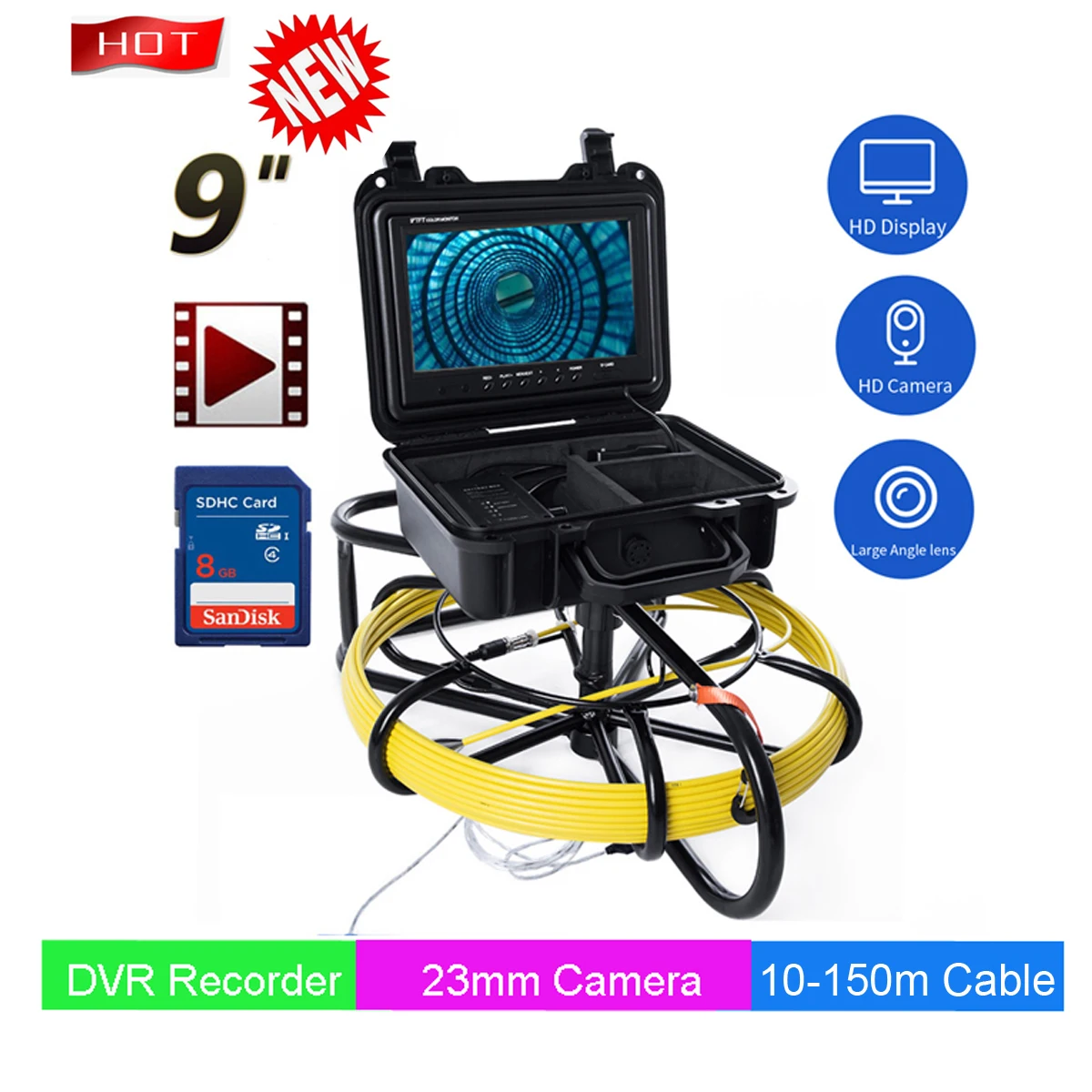 

HD 1080P 60M 80M100M150M 9"Wi-Fi DVR Pipe Inspection Video Camera,Drain Sewer Pipeline Industrial Endoscope with Meter Counter