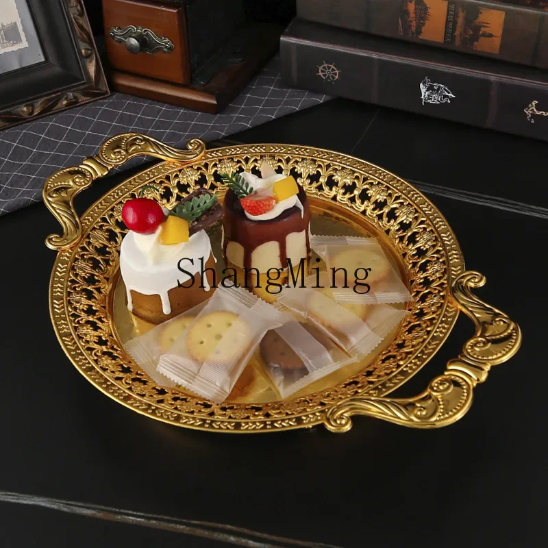 

CLLminimalist high-end hotel metal gold round tray hotel plate household tea snack dried fruit plate tableware iron
