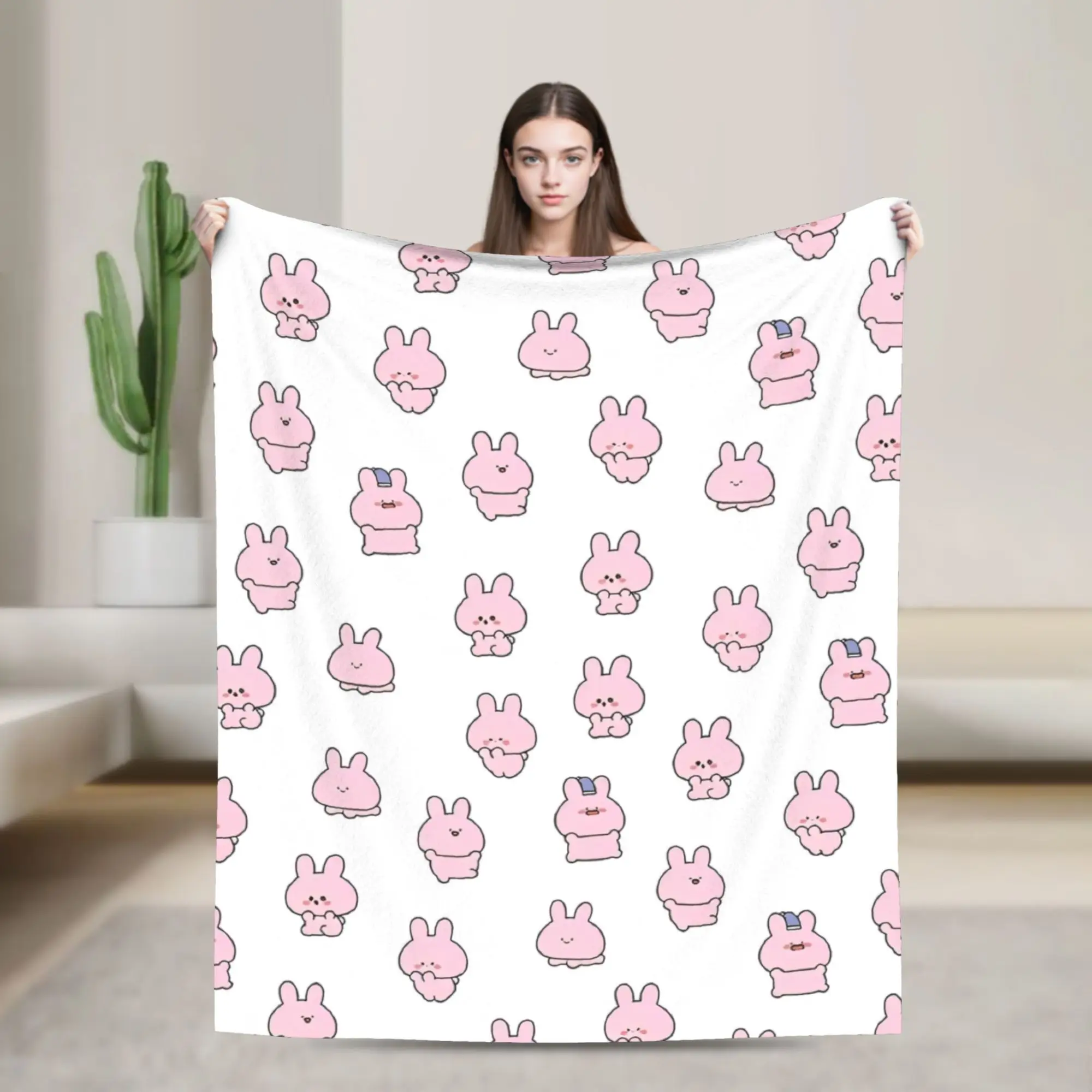 Asamimichaan Asleep Knitted Blanket Asamimi Flannel Throw Blanket Summer Air Conditioning Decoration Lightweight Bedspreads,