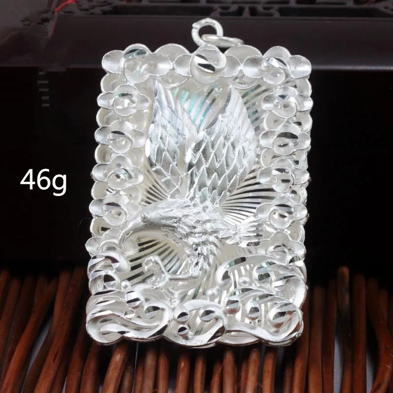 2022 New Real Pure S990 Silver Jewelry Chinese Style Mirs Spread Their Wings Trendy Square Pendant for Man