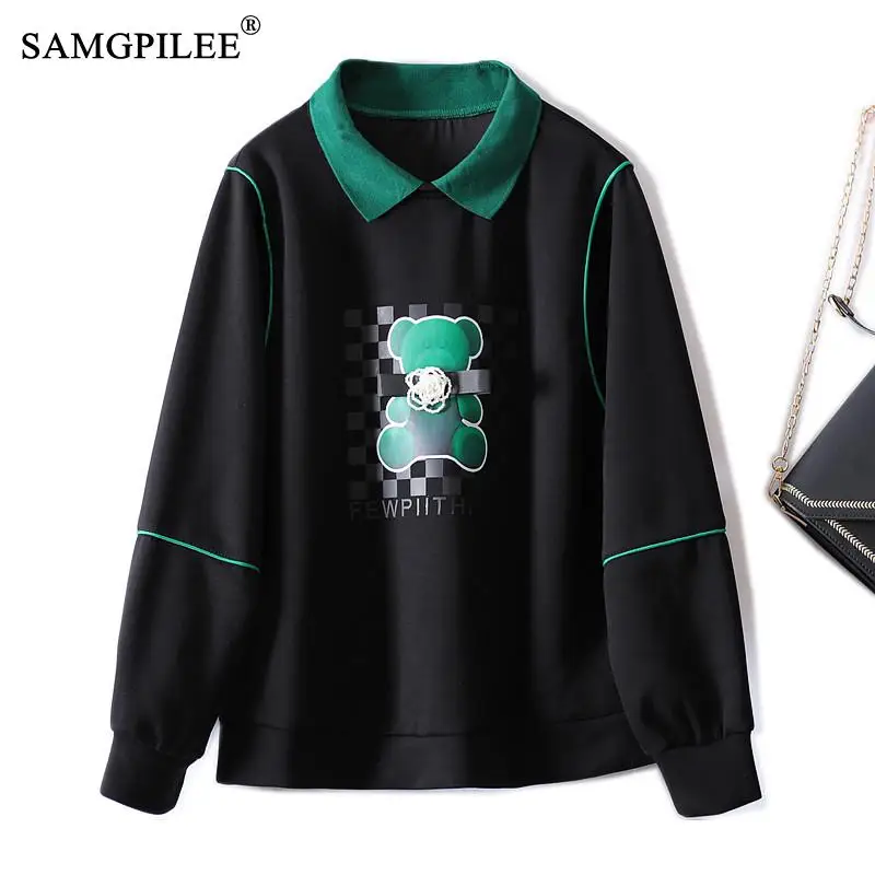 

SAMGPILEE Sweatshirt Woman 2022 New Lapel Long Sleeve Colorblock Cartoon Cute Space Cotton Women's Sweatshirts Female Clothing