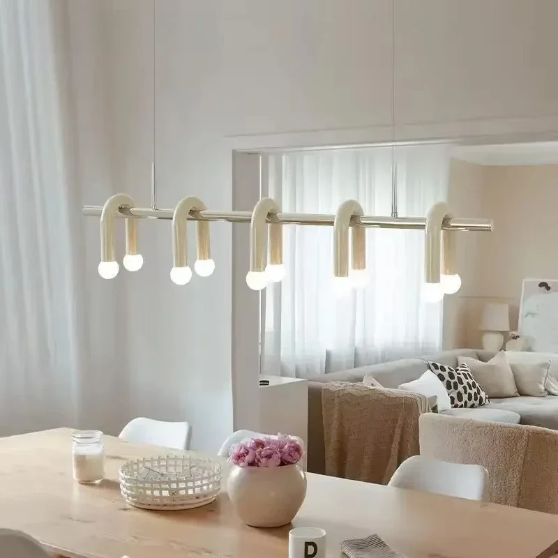 

SANDYHA U-Shaped Nordic Cream LED Pendant Lamp for Living Room Dining Table Bar Art Decoration Modern Minimalist Fixture