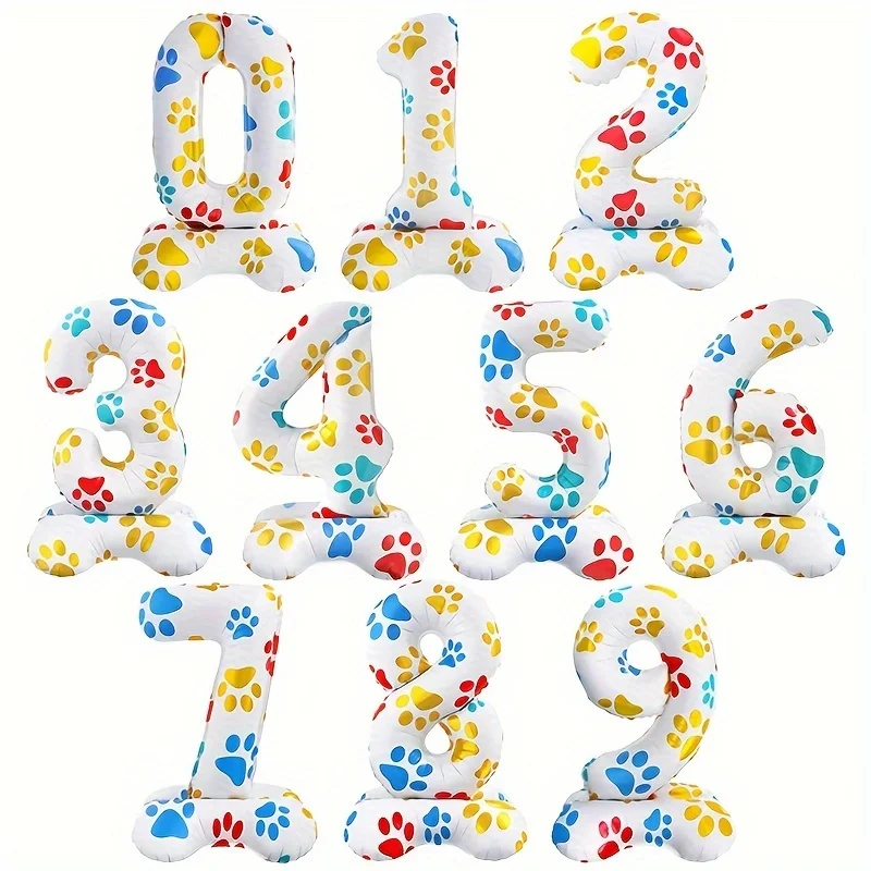 1 pièce Ballon chiffre autoportant blanc de 16 pouces en aluminium motif patte de chien, pour décoration de fête d'anniversaire