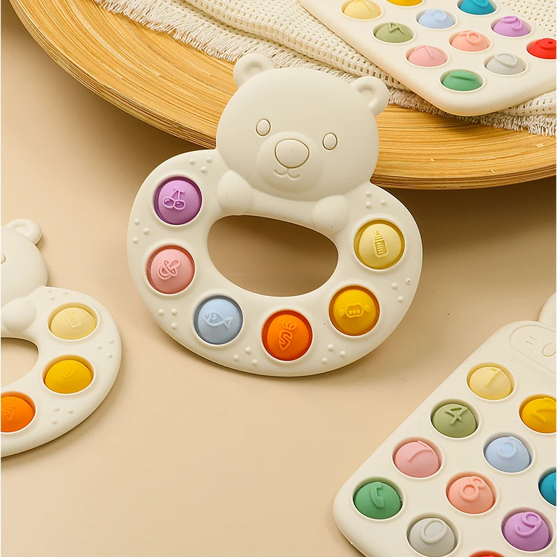 Mordedores de silicona con forma de conejo de dibujos animados para bebé, sin BPA, diseño de oso bonito, juguetes para la dentición para bebés, mordedor de lactancia, cosas para bebés