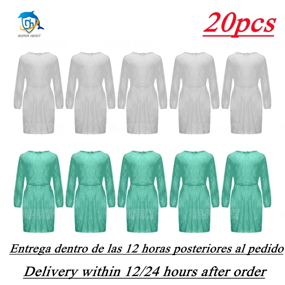 

20pcs Unisex Disposable Protective Isolation Clothing Anti-spitting Waterproof Anti-oil Stain Nursing Gown Anti-fog Nursing Suit