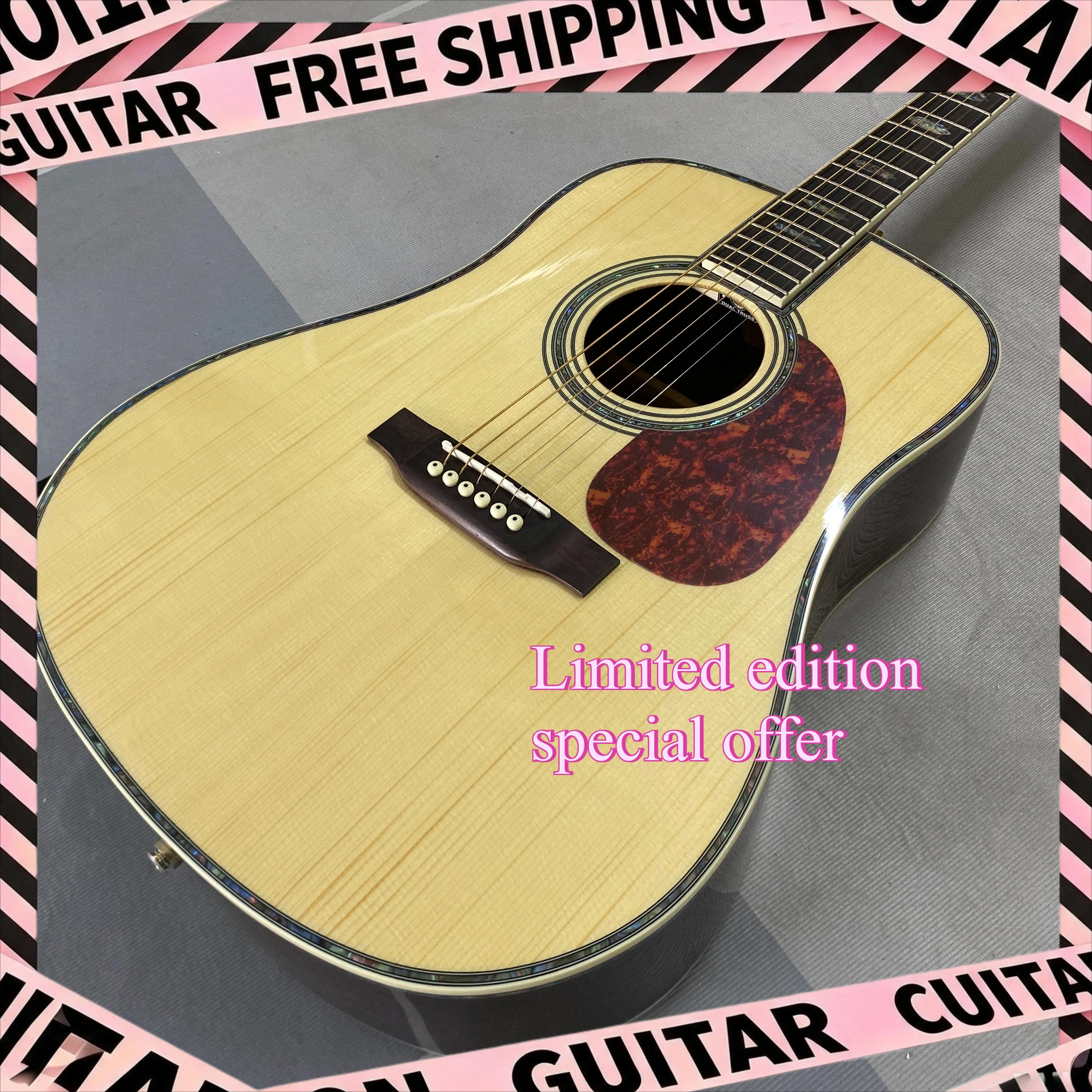D45 41 Inch D-bucket Full Single Acoustic Folk Guitar Abalone Shell Edging and Inlaid Bright Wood Spruce Soid Top Free Shipping