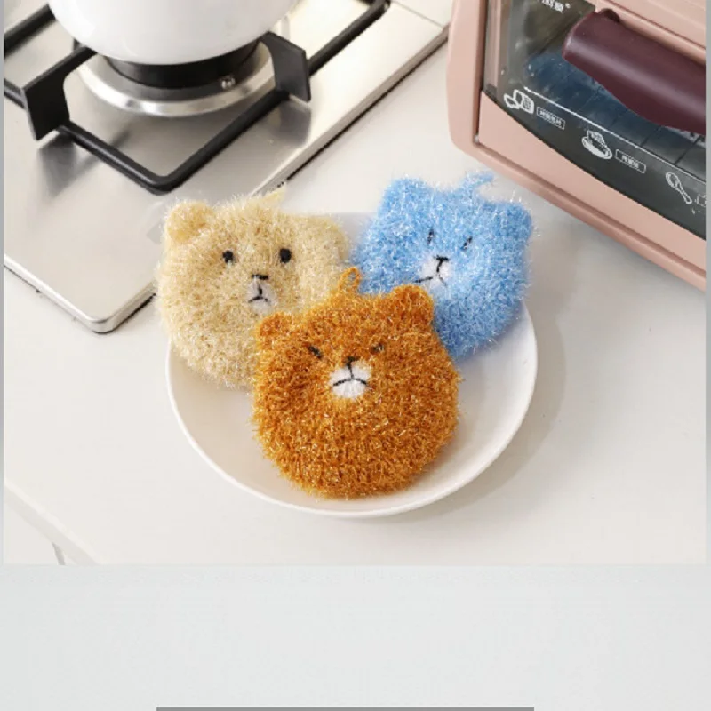 3PCS/LOT Korea High Efficient Anti-grease Bear Shape Dish Cloth Acrylic Washing Towel Magic Kitchen Cleaning Wiping Rags