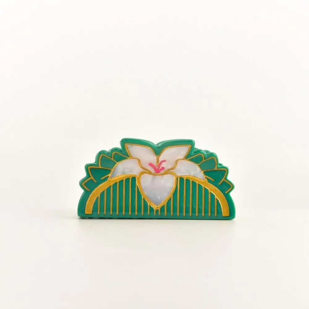 French Green Lily Flower Hair Claw Headdress Retro Elegant Barrette Hair Accessories Acetate Claw Clip Women view 3