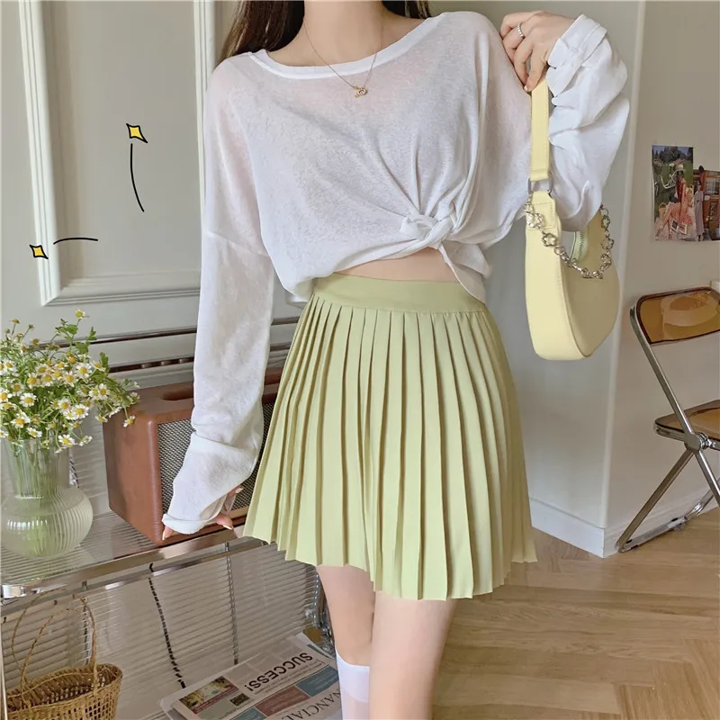 Pleated Skirts Women Юбка Женская Solid Simple Basic New Design Korean Fashion All-match College Lovely Sweet Lady Mini Casual