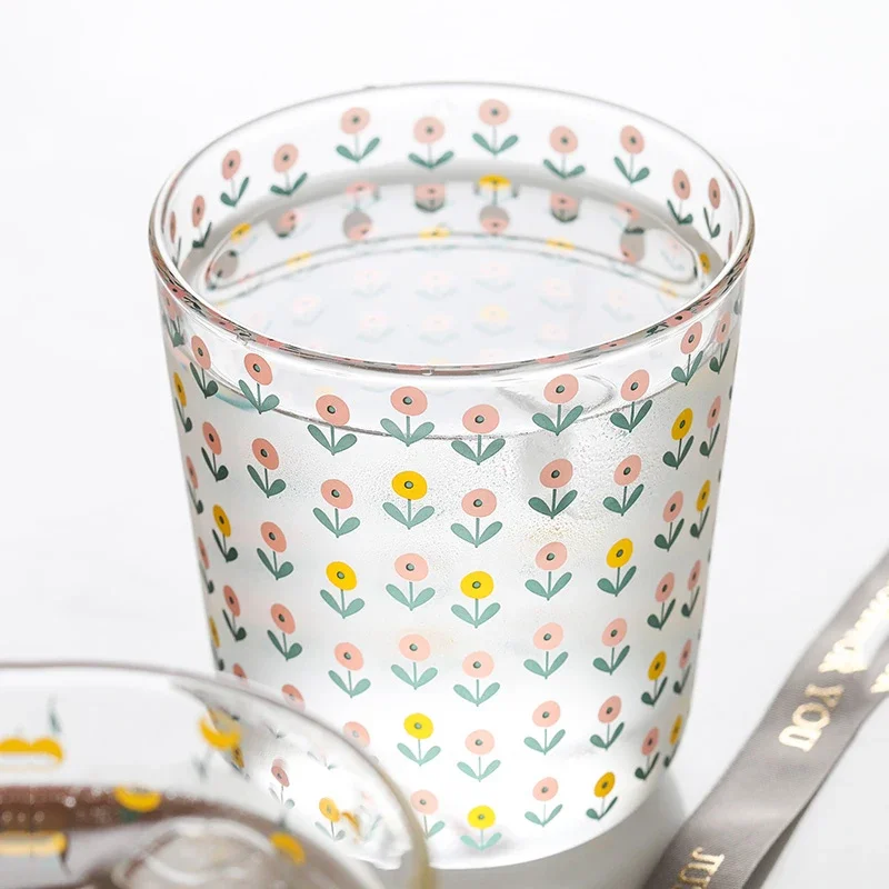 Cute Art Glass Cup Heat Resistant Many Flower Drink Water Ice Cream Glasses Cups Coffee Modern Dessert Verre A Eau Drinkware