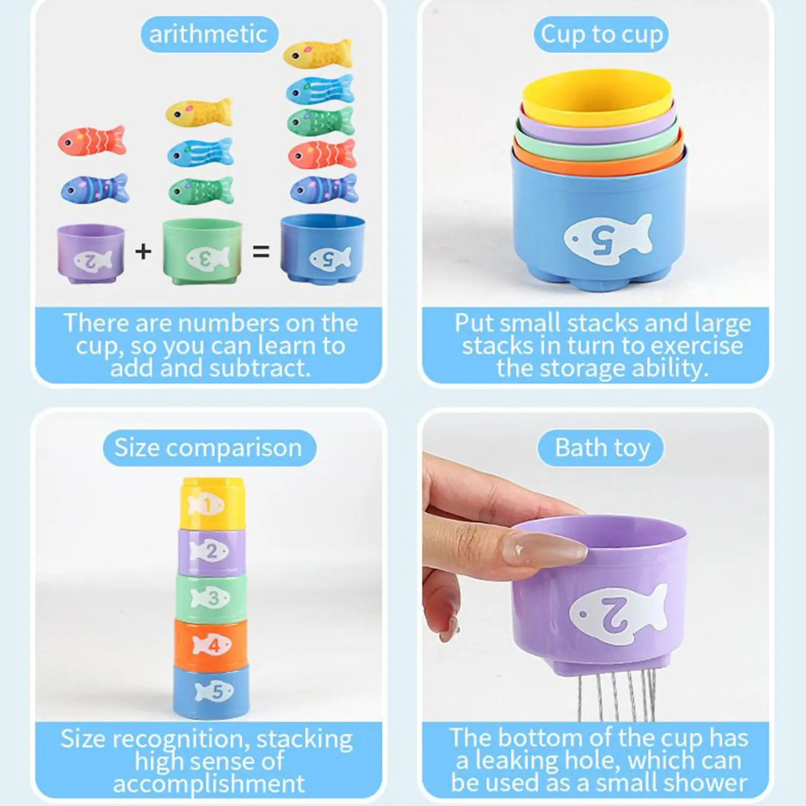 Educational Fishing Game Toy with Stacking Cups - Interactive Sensory Learning for Kids Toddler Fine Motor Skills Development