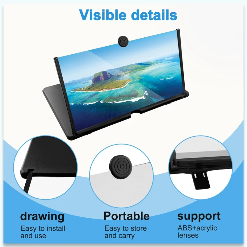 Lupa de pantalla de 16 pulgadas para teléfono móvil, amplificador extraíble, soporte para teléfono móvil