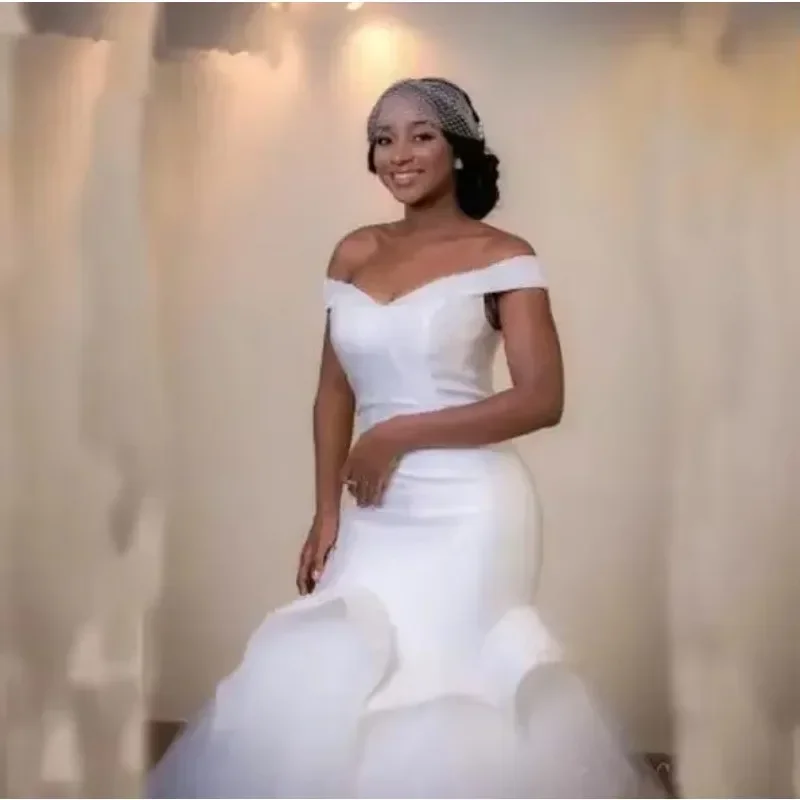 Customized Africa Girls White Mermaid Cheap Wedding Dresses Custom Made Bridal Gown