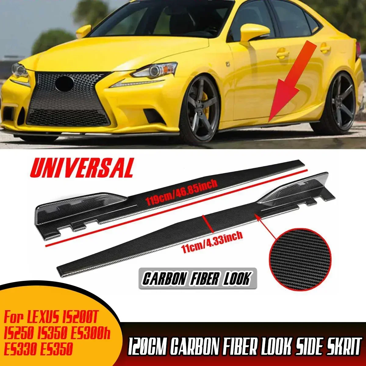 

Carbon Car Side Skirts Winglet Extensions Rocker Panel Splitters Lips For LEXUS IS200T IS250 IS350 ES300h ES330 ES350 Body Kit