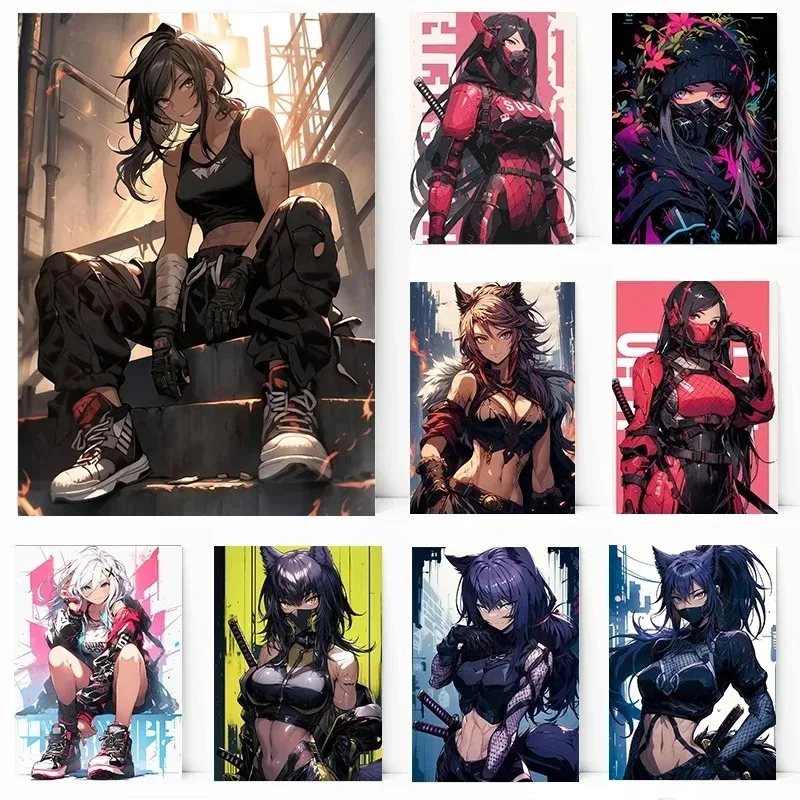 Sexy Cute Mech Anime Girl with Cat Ears Poster Printing Decorative Canvas Painting Living Room Bedroom Game Wall Art Home Decor