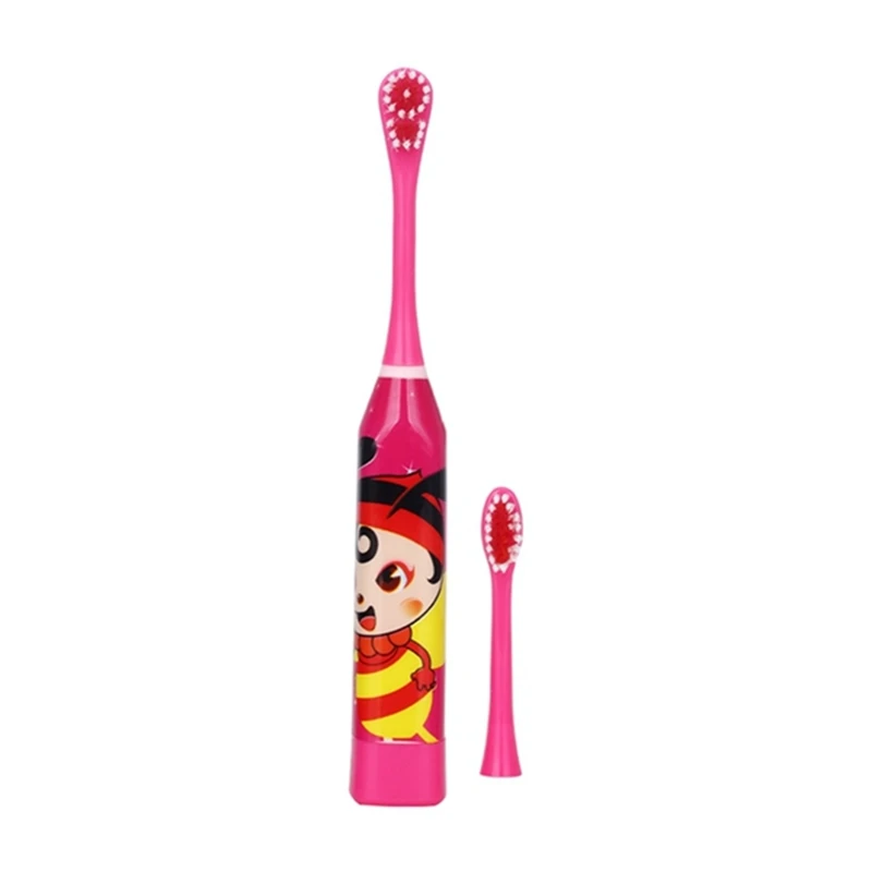 SANQ 2Pcs Children Electric Toothbrush Cartoon Pattern Double-Sided Electric Teeth Brush For Kids With 4 Pcs Head Green & Red