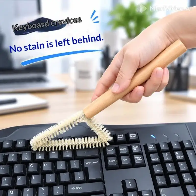 Gap Cleaning Brush with Long Wooden Handle Hard Bristles Triangle Head for Bathroom Shower Grout Window Slot Cleaning