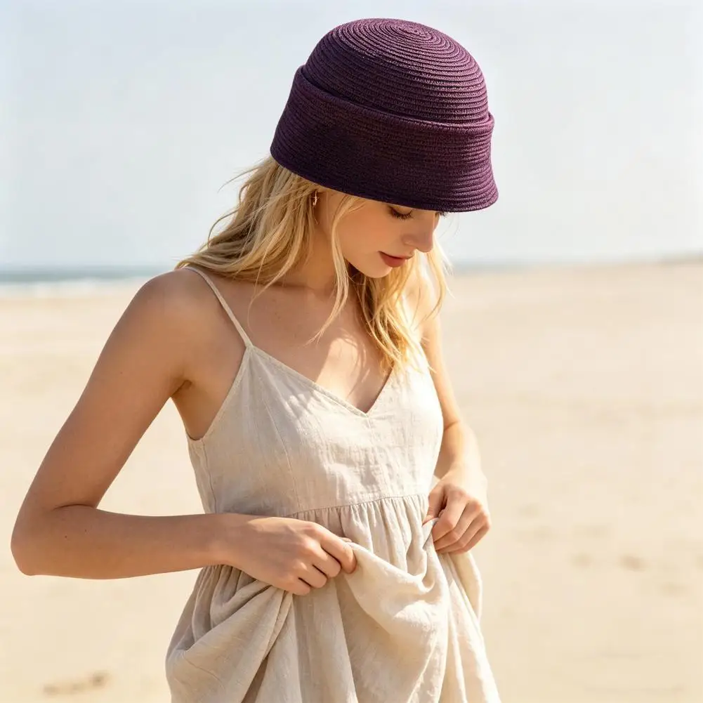Stewardess Hat Lightweight Breathable UV Protection Straw Hat Outdoor Beach Sun Hat Summer Accessory