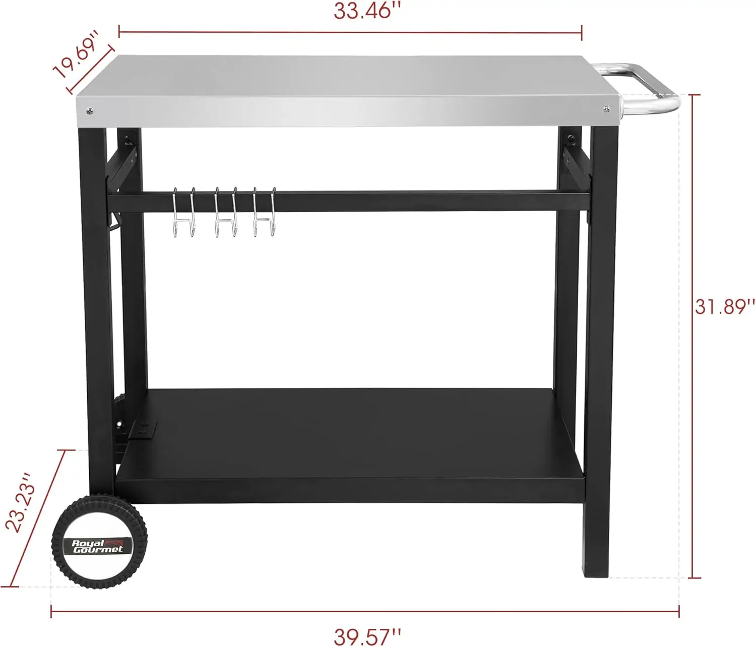 Movable Stainless Steel Flattop Grill Cart, Hooks, Side Handle, Multifunctional PC3401S (Silver)