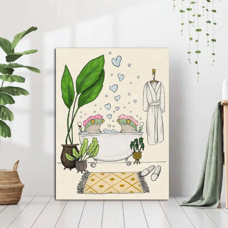 Frogs Taking A Bath Together Animal Poster Wall Decoration Canvas Art Modern Minimalist Style New