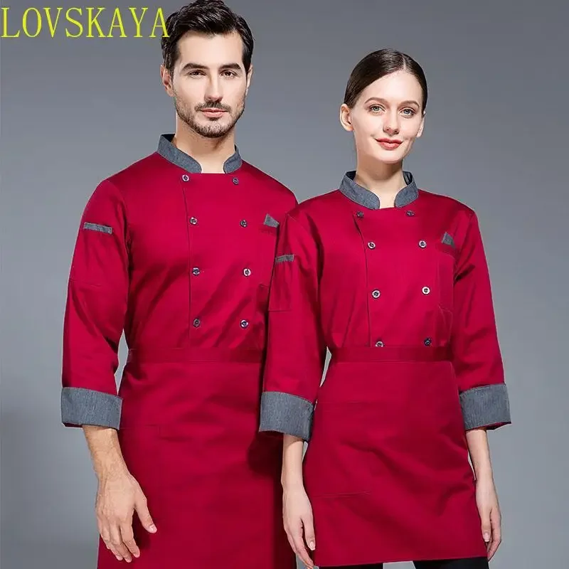 黒のシェフジャケット長袖シェフユニフォームコックコートシェフTシャツベーカー作業服ウェイターレストランホテル服女性ロゴ