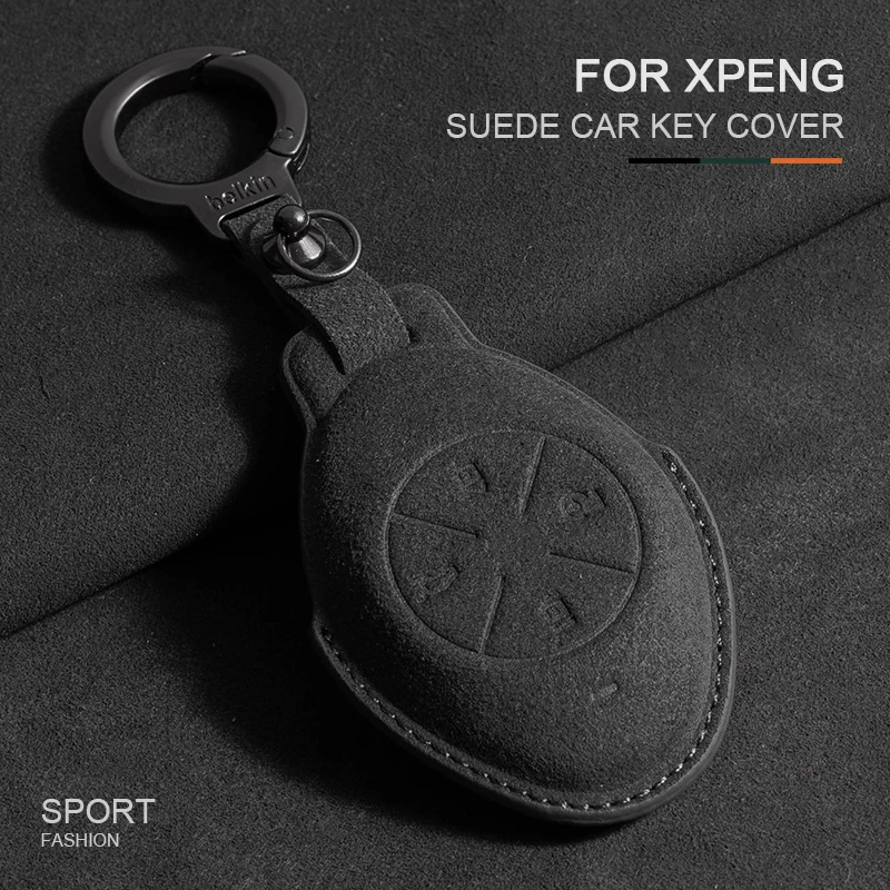 

Suede Car Smart Key Case Cover For Xpeng Xiaopeng P7 G3 Remote Key Bag Car Holder Shell Fob Buckle Keychain Interior Accessories