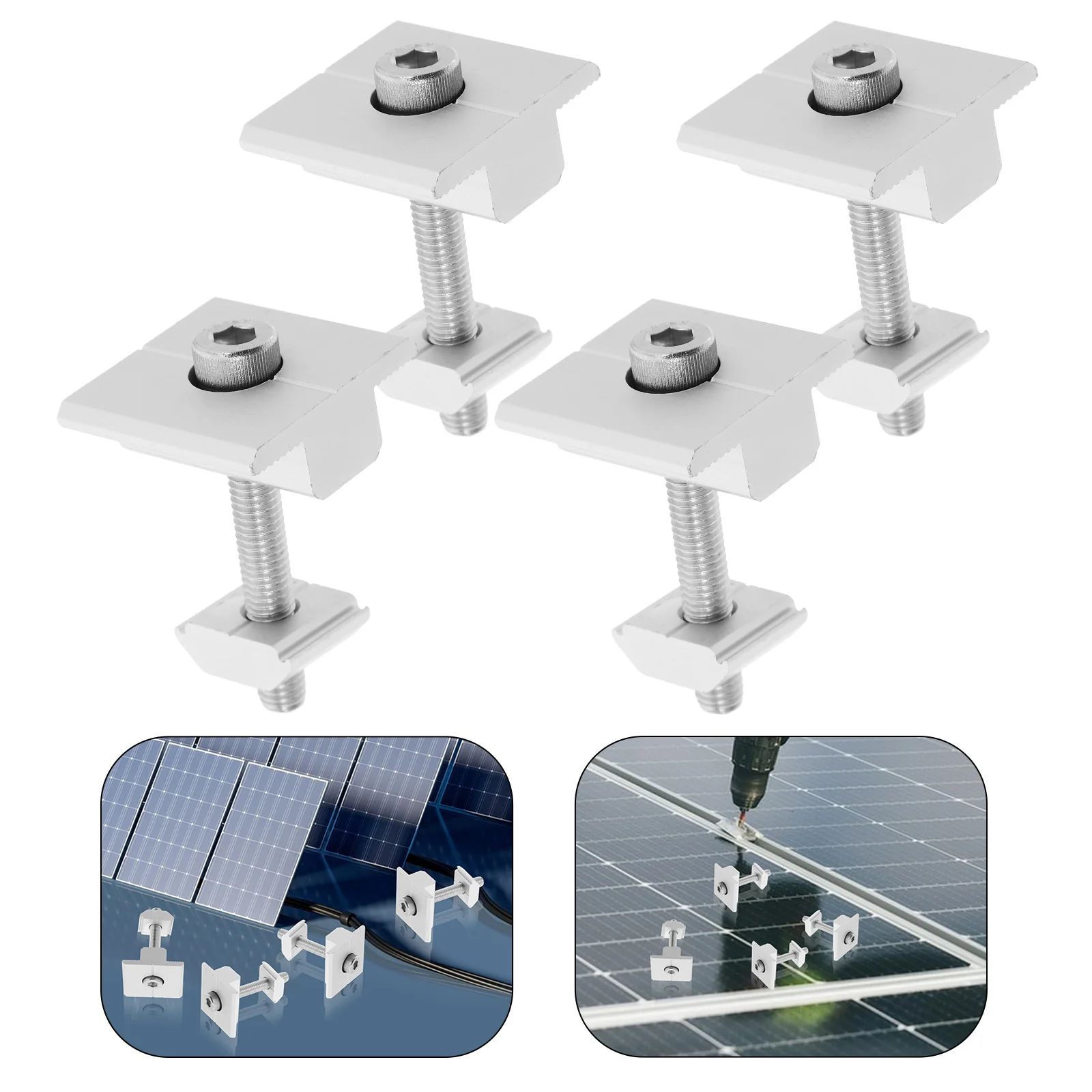 

4pcs Solar Panel Mid Clamps Aluminum T-Shaped Mounting Clips For Roof Ground Rv No Drill Installation Mounting Hardware Kit