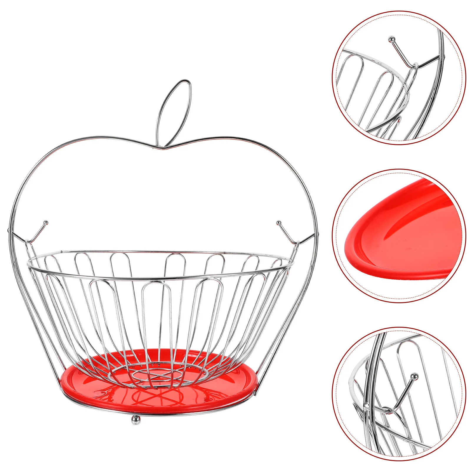 

Stainless Steel Fruit Basket Apple Shape Silver Hanging Design Quick Draining Vegetable Storage Basket Kitchen Home Use