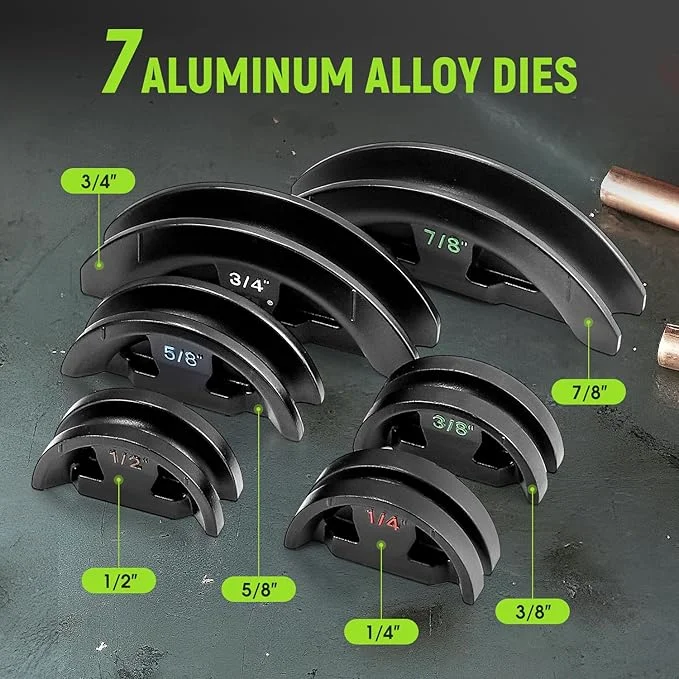 90° Hydraulic Copper Pipe Bender Kit for 1/4-7/8 HVAC Tubing  7 Dies Included