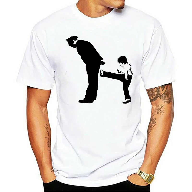 Bansky  Kick In The Ass White Short Sleeve Cotton T-shirt Summer Fashion Funny High Quality Printing Tee Shirts