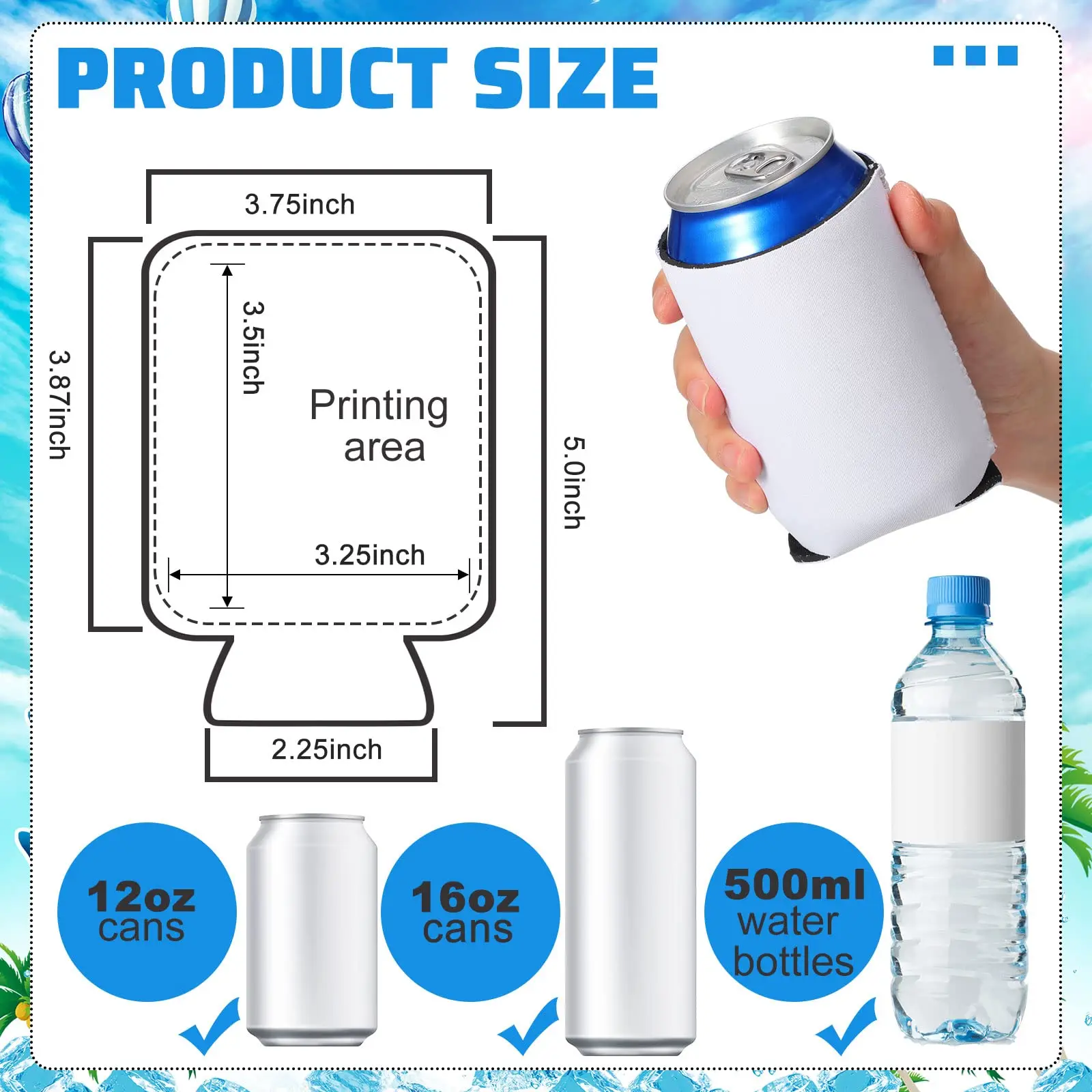 10/5PCS Sublimation Can Coolers Soft Insulated Soda Cover Coolies Blank Can Covers Collapsible Plain Can Cooler Sleeves