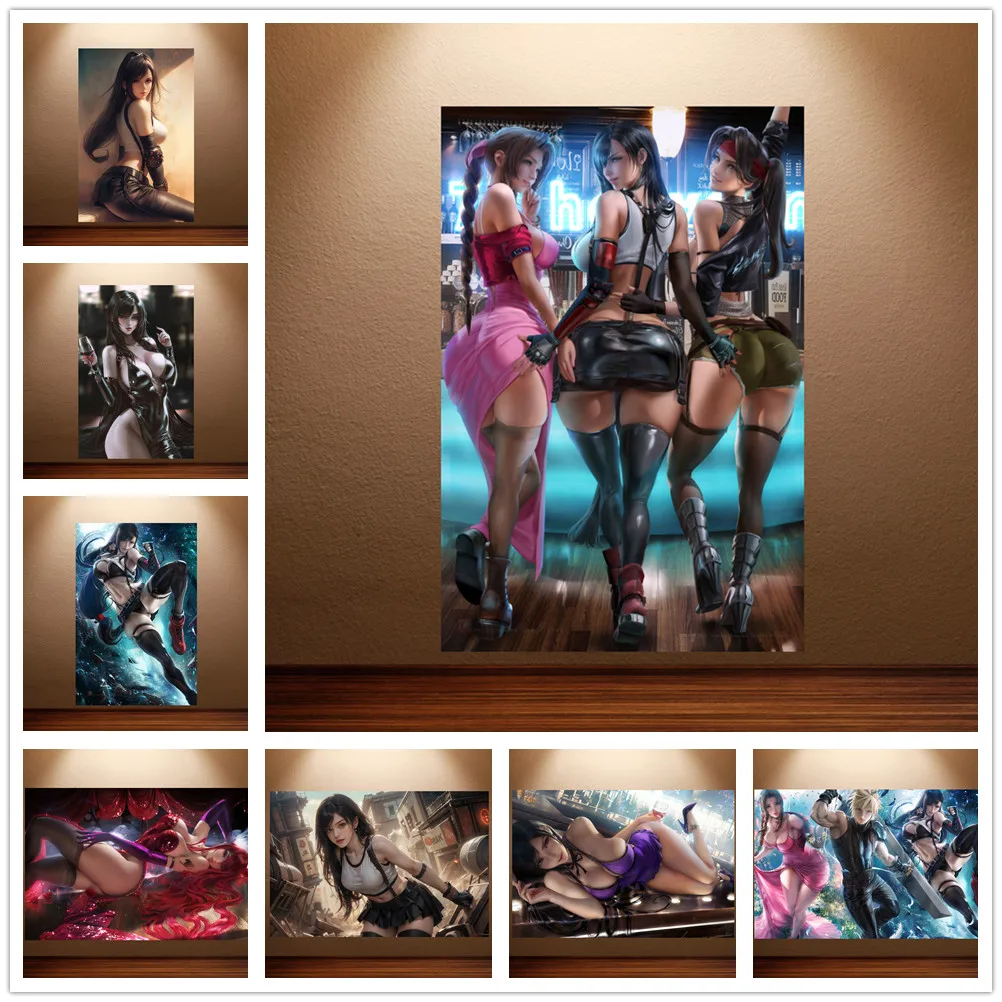 Póster de Final Fantasy Tifa Lockhart, juego personalizable, póster de Anime, lienzo, pintura de pared, calcomanía de pared de salón, pegatinas artísticas de pared