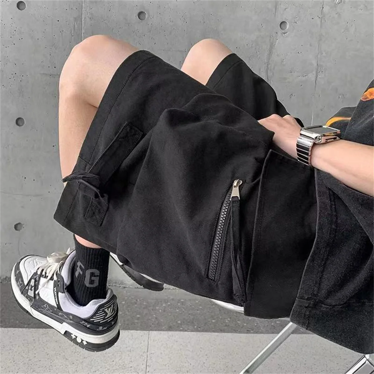 2026 preto hip hop carga shorts para homens e mulheres casais fino solto dopamina esportes casual hip hop outwear shorts masculino versátil