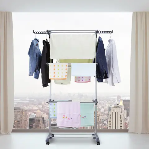 कपड़े सुखाने का रैक स्टैंड 4-स्तरीय फोल्डेबल स्टेनलेस स्टील मूवेबल कपड़े सुखाने का रैक बहुक्रियाशील कपड़े धोने का रैक घरेलू 8 best sales कपड़े सुखाने - №5