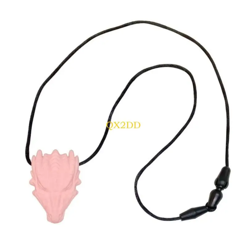 QX2D Mainan Tumbuh Gigi Silikon Naga Cantik Liontin Kalung Perkembangan Motor Gigi untuk Bayi Nyaman Dipakai