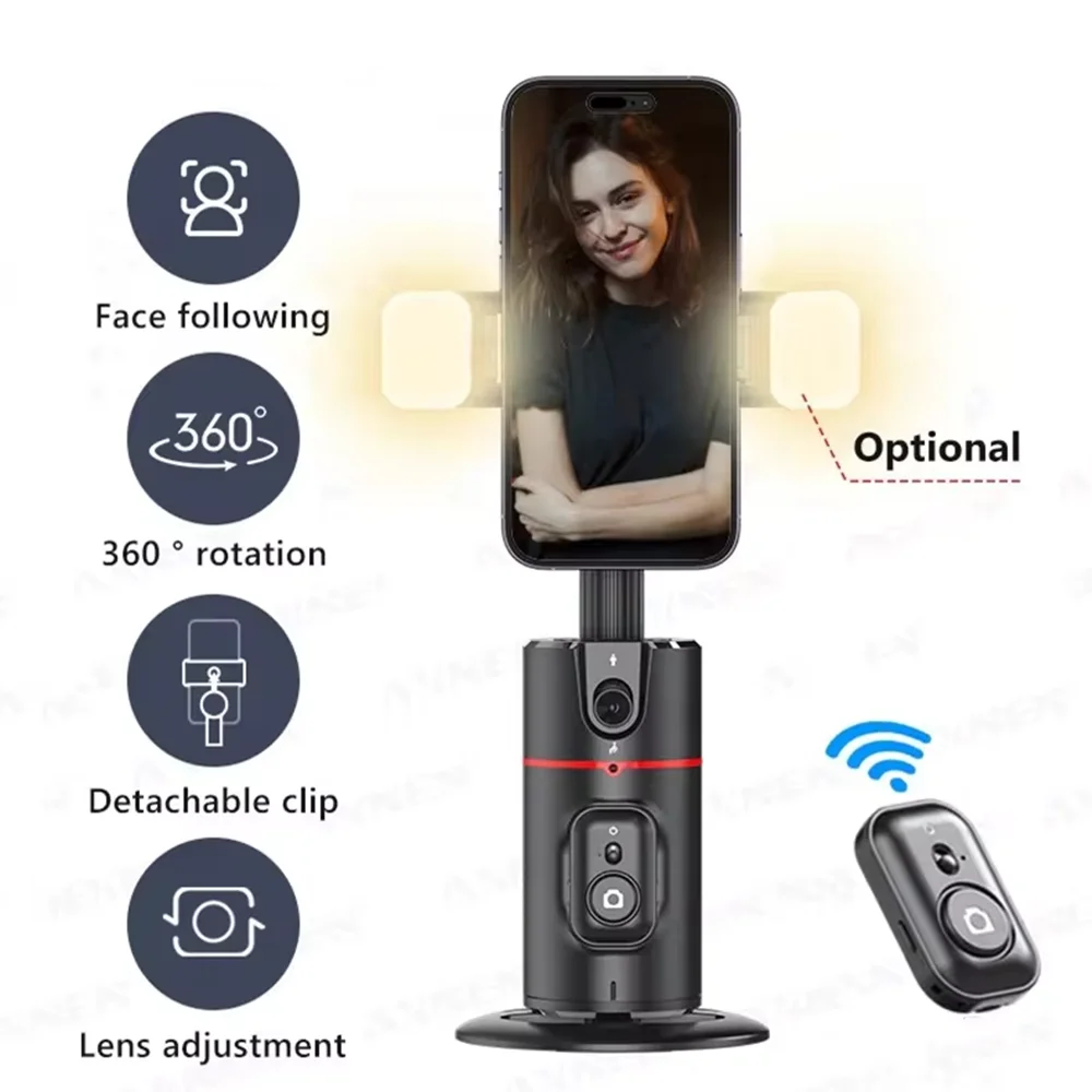 مثبت 360 ° تتبع الوجه التلقائي AI Gimbal الكل في واحد حامل هاتف سطح المكتب monopod للهواتف الذكية Video Vlog Live