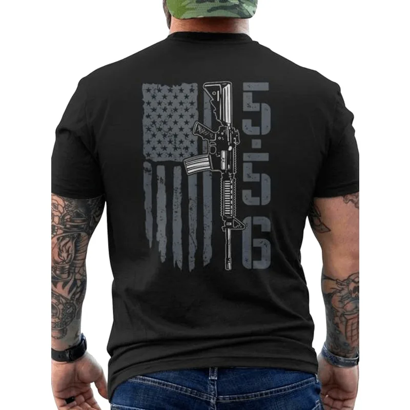 Men's AR 15 M4 556 Rifle and AR 15 Back Printed T-shirt Aesthetic Art Punk Y2K American High Street Unisex Casual T-shirt